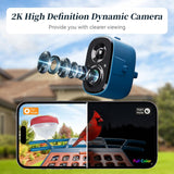 Exploded view of 2K high-definition bird camera lens showing day mode and full-color night vision comparison.