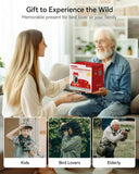 A young woman presenting a Nafnti hummingbird feeder to an elderly man, highlighting it as a perfect gift for bird lovers and family.