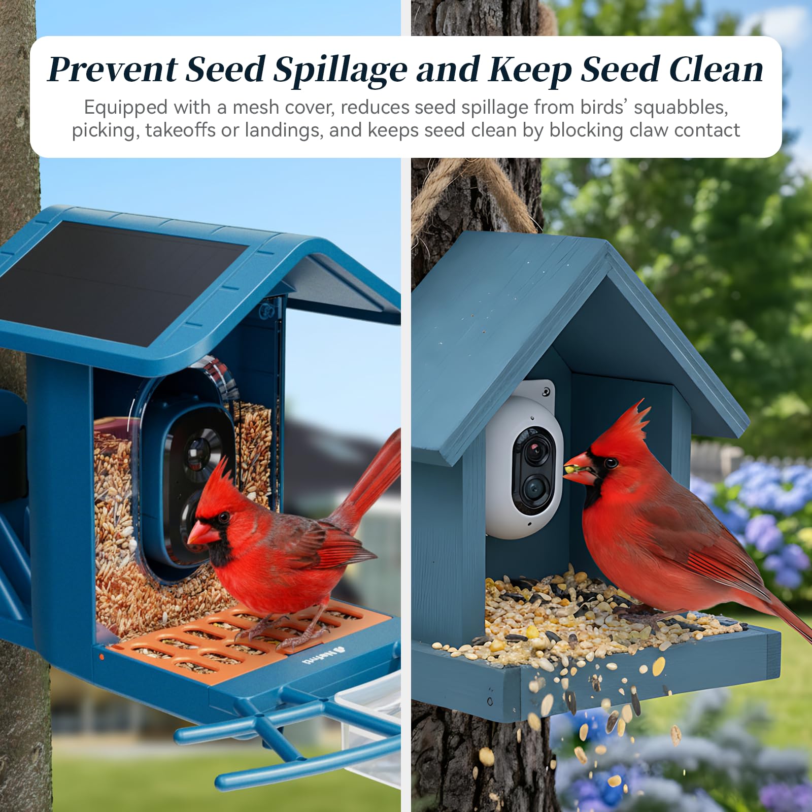 AI Smart Bird Feeder Camera | 2K Live View, Solar Powered, 2.4G/5G WiFi & Squirrel Proof