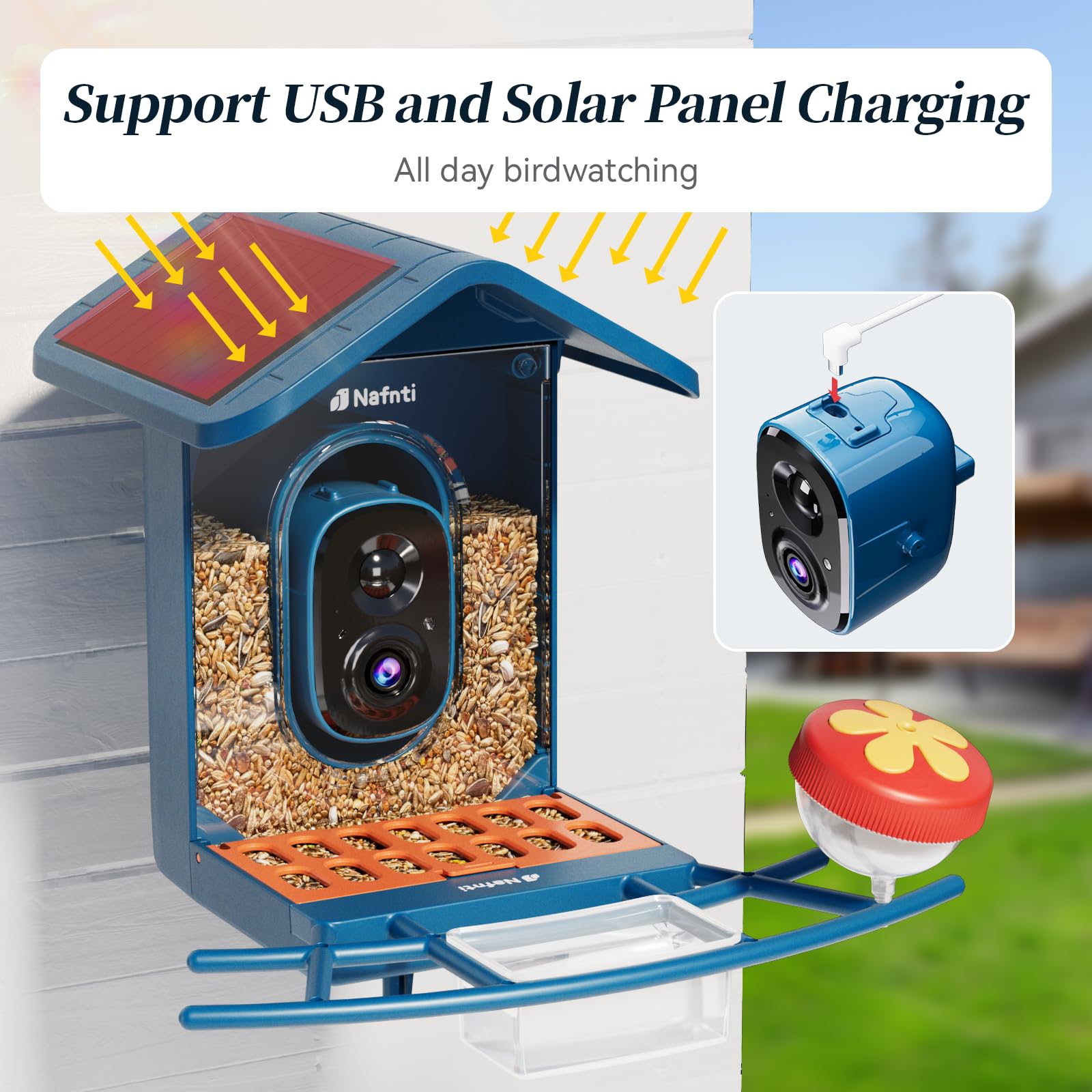AI Smart Bird Feeder Camera | 2K Live View, Solar Powered, 2.4G/5G WiFi & Squirrel Proof