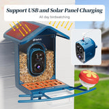 AI Smart Bird Feeder Camera | 2K Live View, Solar Powered, 2.4G/5G WiFi & Squirrel Proof