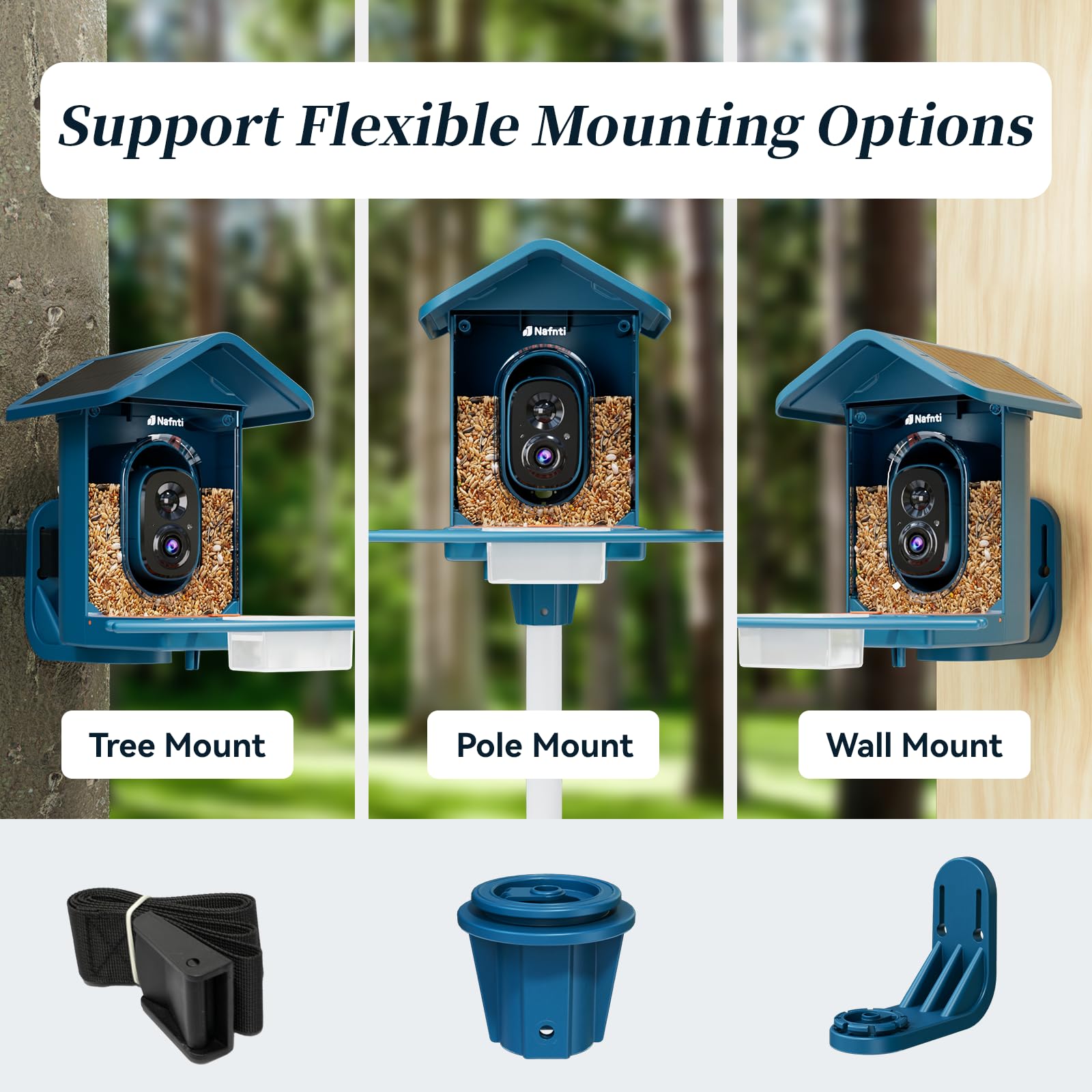 AI Smart Bird Feeder Camera | 2K Live View, Solar Powered, 2.4G/5G WiFi & Squirrel Proof