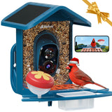 Nafnti smart bird feeder with 2K camera and solar roof, featuring a red cardinal in a Santa hat for holiday gift ideas.