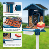 Nafnti bird feeder features: angle-adjustable removable camera, seed mesh tray, and hummingbird water box accessories.